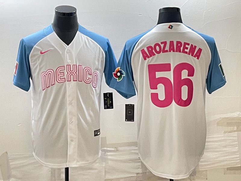 Men 2023 World Cub Mexico 56 Arozarena White blue Nike MLB Jersey1